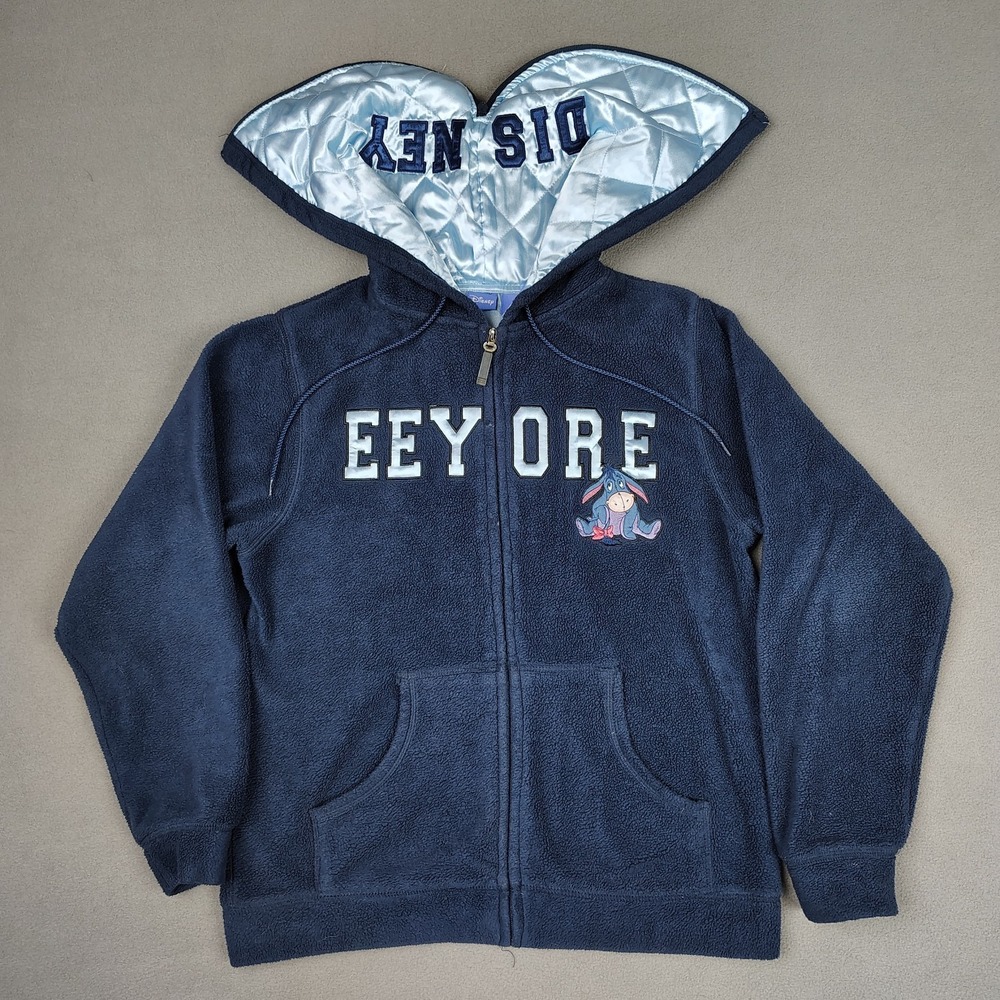 Y2K Disney Eeyore "True Blue" Fleece‎ Hoodie Adult Small Embroidered Big Logo - Picture 2 of 12